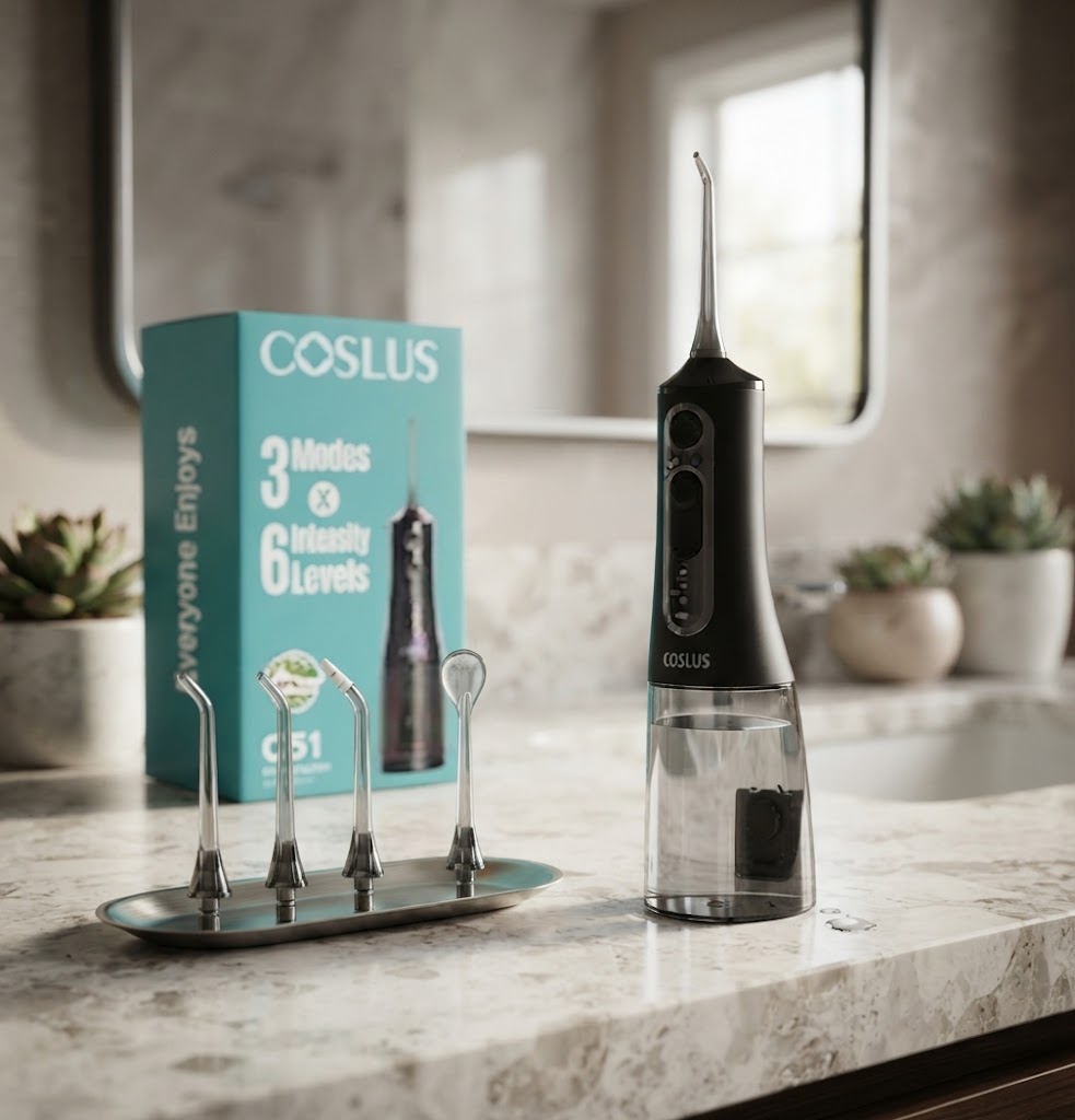 مراجعة شاملة لجهاز COSLUS C51 خيط مائي محمول للأسنان – فقط 69 ريال مع مقارنة بالبدائل