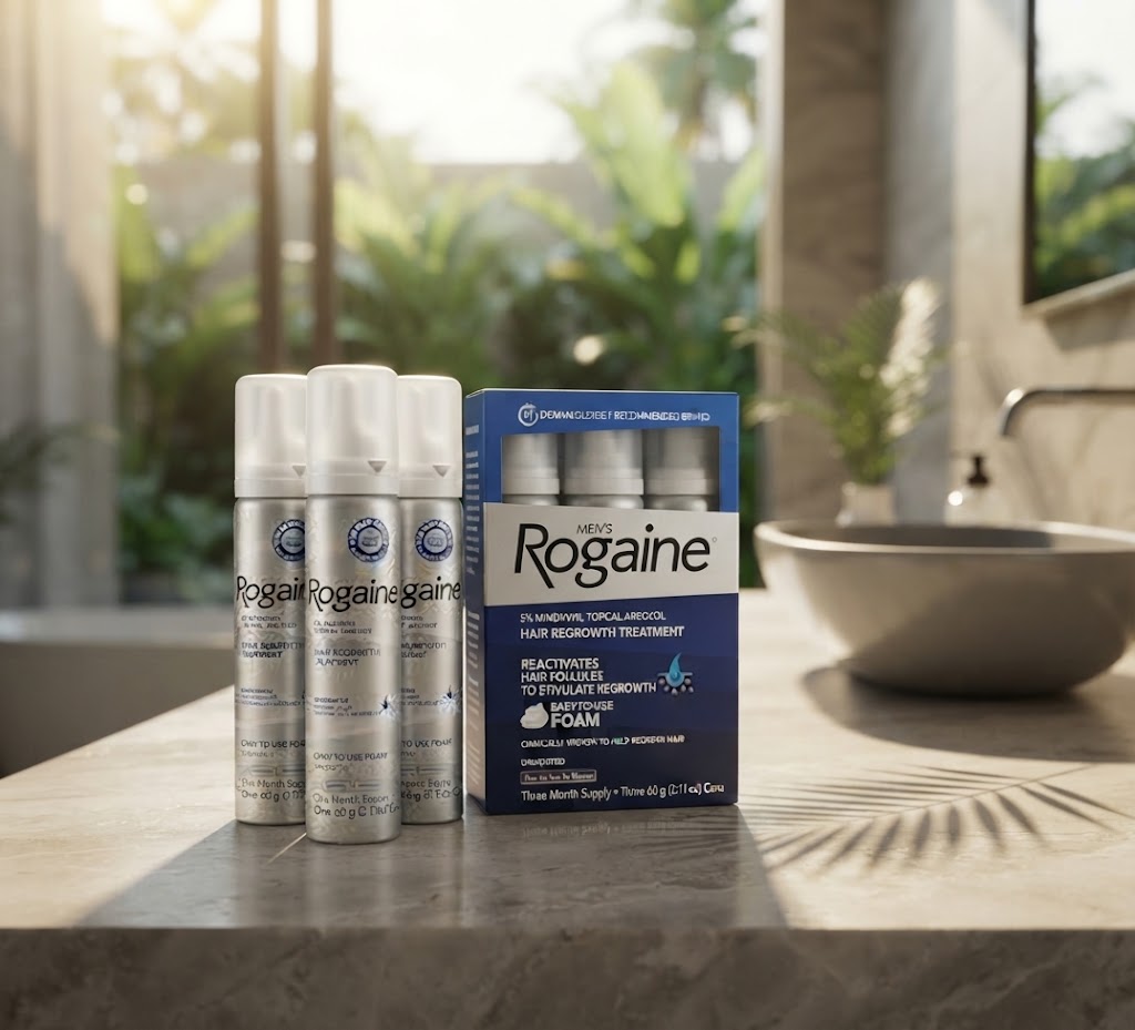 مراجعة شاملة لمنتج Men’s Rogaine 5% Minoxidil Foam لعلاج تساقط الشعر بسعر 196 ريال سعودي مع مقارنة مع أفضل البدائل